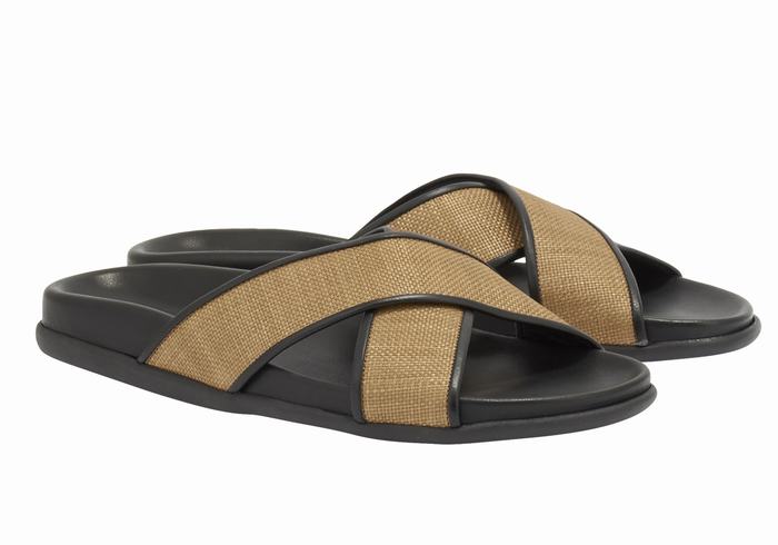 Women Ancient Greek Sandals Thais Footbed Slide Sandals Brown Black | CPC3194EL