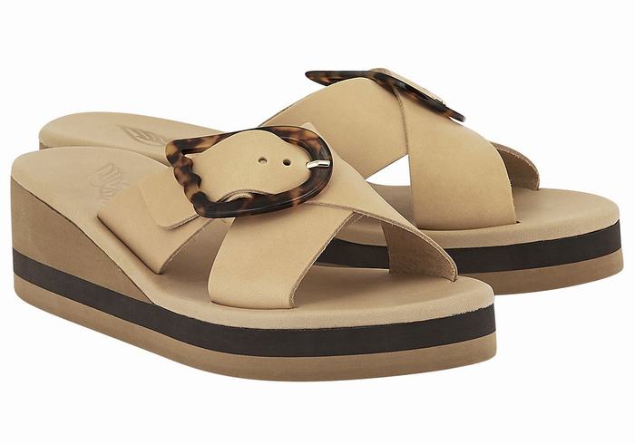 Women Ancient Greek Sandals Thais Rainbow Wedge Sandals Beige Black | REU3237TZ