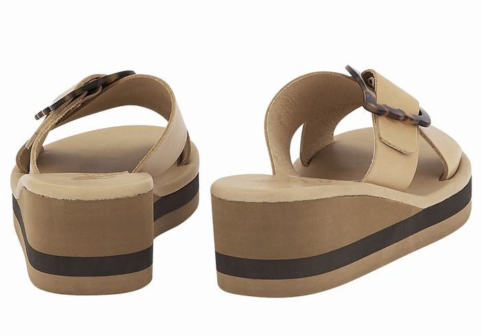 Women Ancient Greek Sandals Thais Rainbow Wedge Sandals Beige Black | REU3237TZ