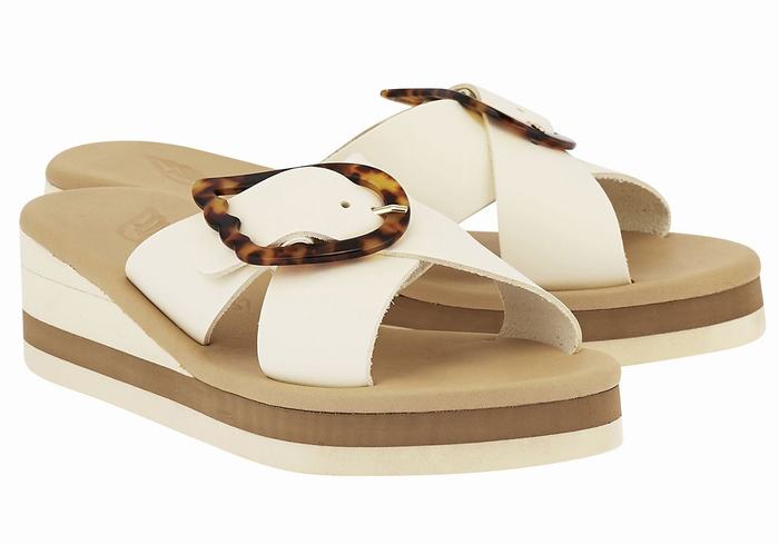 Women Ancient Greek Sandals Thais Rainbow Wedge Sandals White Beige | MYO811XN