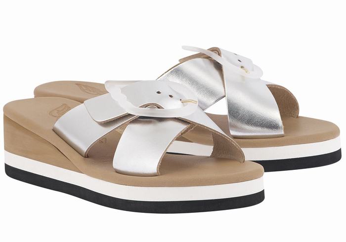 Women Ancient Greek Sandals Thais Rainbow Wedge Sandals Silver | CCS271FL