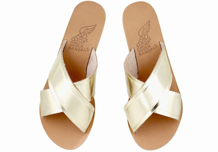 Women Ancient Greek Sandals Thais Slide Sandals Gold White | KKP4870XU