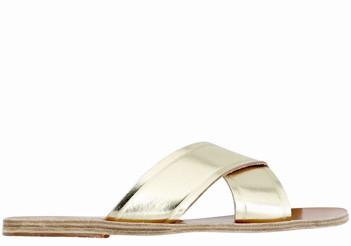 Women Ancient Greek Sandals Thais Slide Sandals Gold White | KKP4870XU