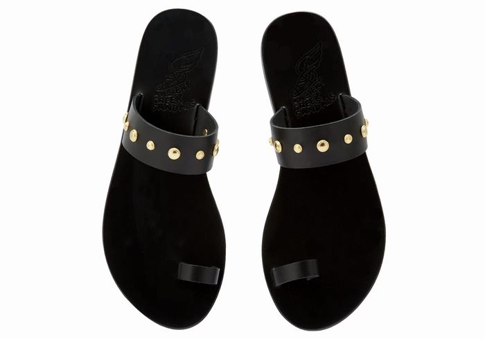 Women Ancient Greek Sandals Thalia Bee Toe-Post Sandals Black | ODF8141YC