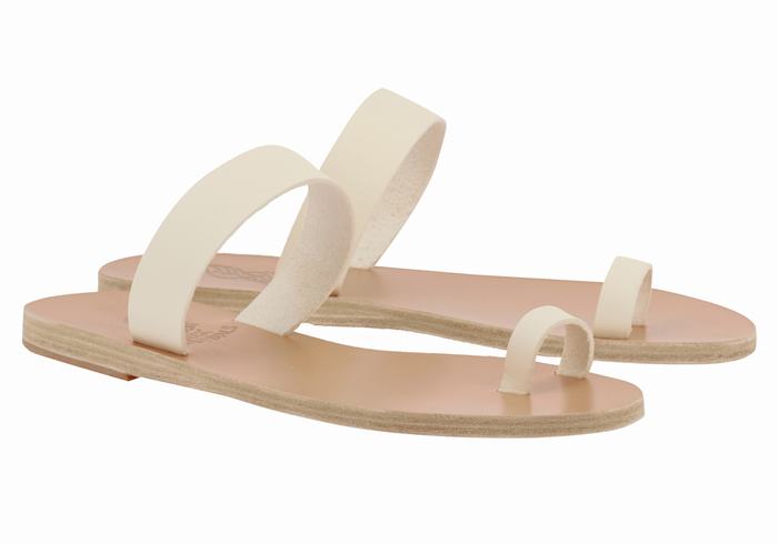 Women Ancient Greek Sandals Thalia Leather Toe-Post Sandals White | BQQ7895LT