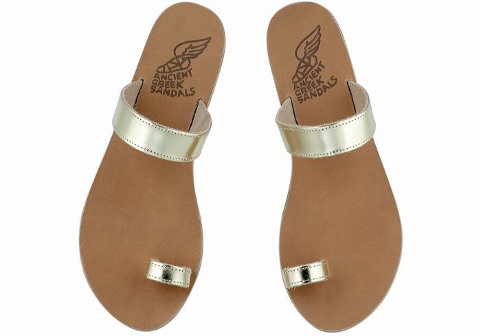 Women Ancient Greek Sandals Thalia Leather Toe-Post Sandals Gold White | QPJ2731BJ