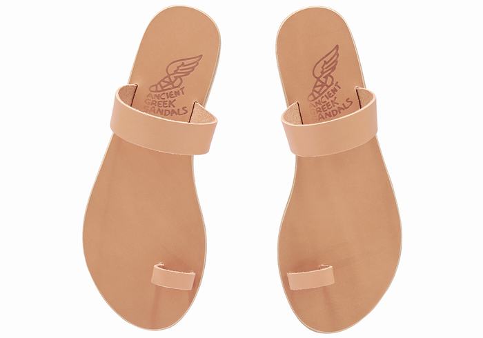 Women Ancient Greek Sandals Thalia Leather Toe-Post Sandals Beige | QBJ6095EX