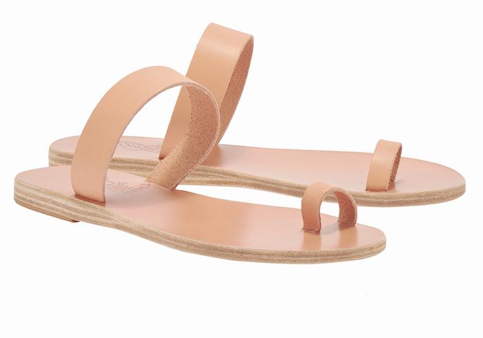 Women Ancient Greek Sandals Thalia Leather Toe-Post Sandals Beige | QBJ6095EX