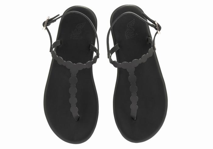 Women Ancient Greek Sandals Velos Flip Flop Back-Strap Sandals Black | OPV7985MT