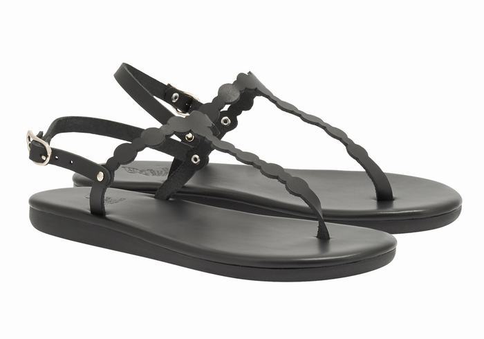 Women Ancient Greek Sandals Velos Flip Flop Back-Strap Sandals Black | OPV7985MT