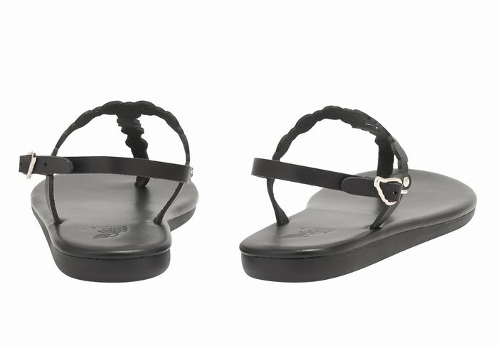 Women Ancient Greek Sandals Velos Flip Flop Back-Strap Sandals Black | OPV7985MT