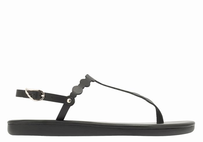 Women Ancient Greek Sandals Velos Flip Flop Back-Strap Sandals Black | OPV7985MT