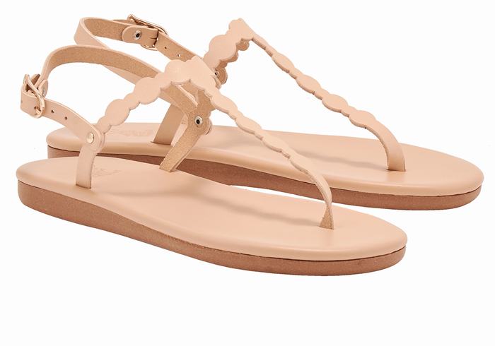 Women Ancient Greek Sandals Velos Flip Flop Back-Strap Sandals Beige | MRS5969JI