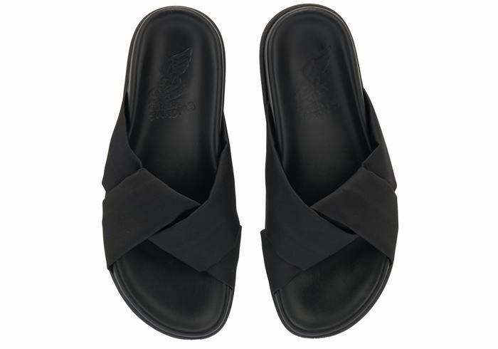 Women Ancient Greek Sandals Whitney Footbed Slide Sandals Black | ZSR947MU