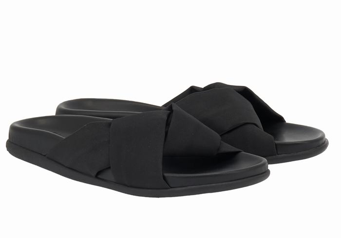 Women Ancient Greek Sandals Whitney Footbed Slide Sandals Black | ZSR947MU