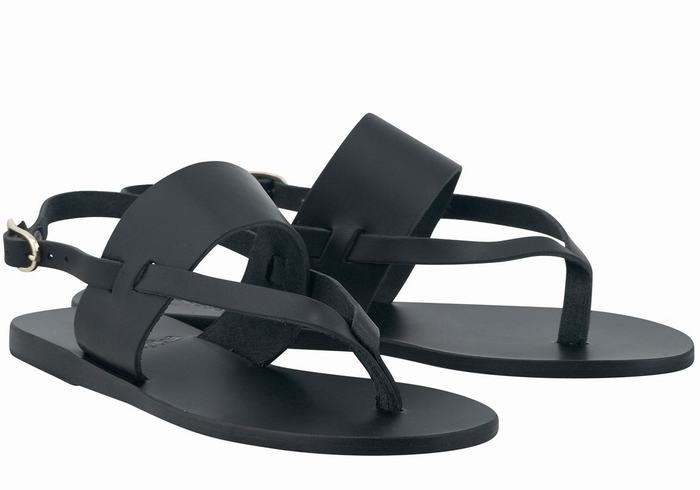 Women Ancient Greek Sandals Zoe Flip Flop Leather Back-Strap Sandals Black | ZZU5532MU