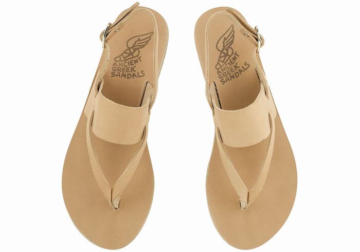 Women Ancient Greek Sandals Zoe Flip Flop Leather Back-Strap Sandals Beige | TGF712CI