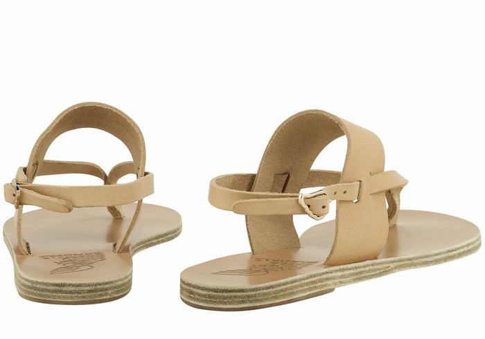 Women Ancient Greek Sandals Zoe Flip Flop Leather Back-Strap Sandals Beige | TGF712CI